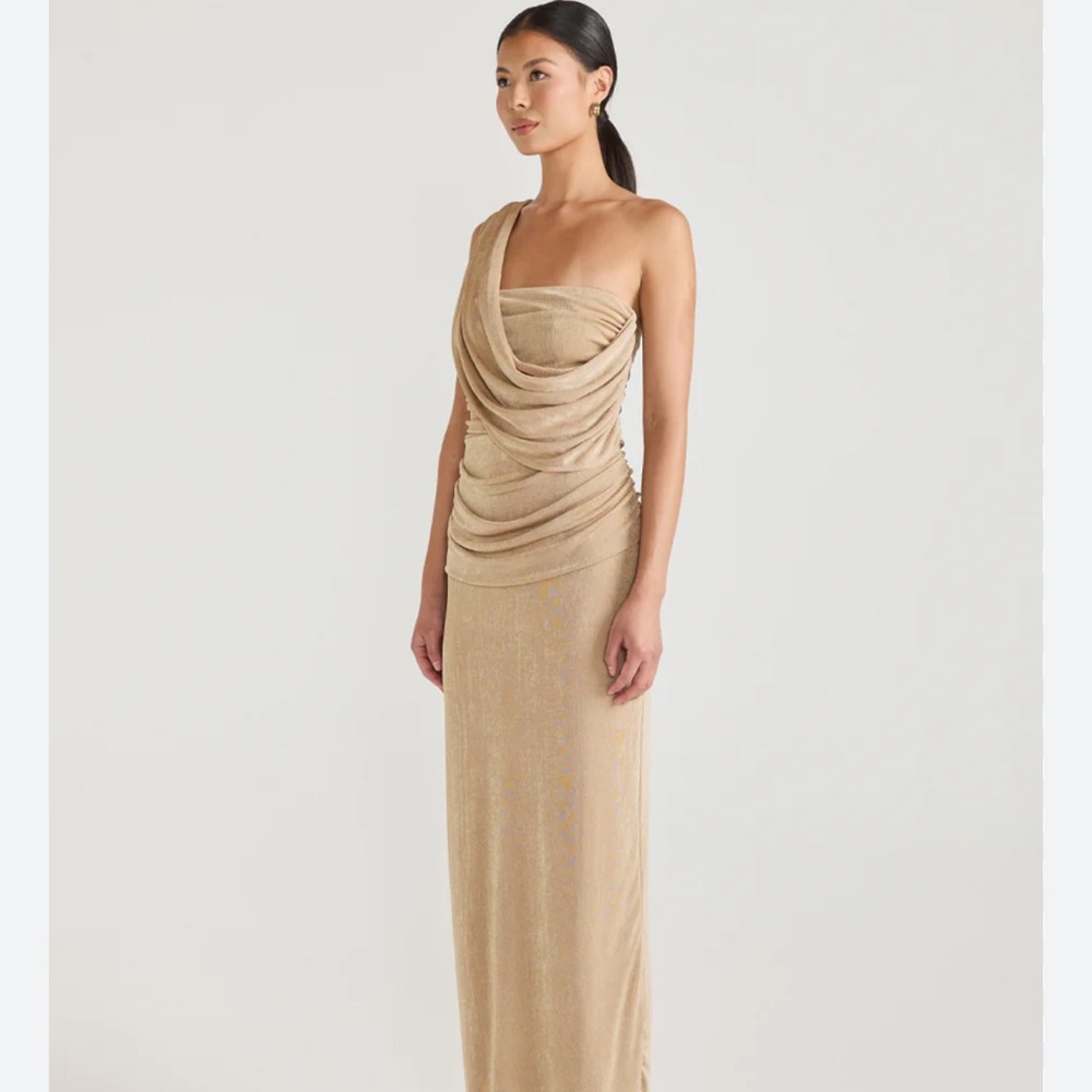 Elegant Tan Draped Maxi Dress
